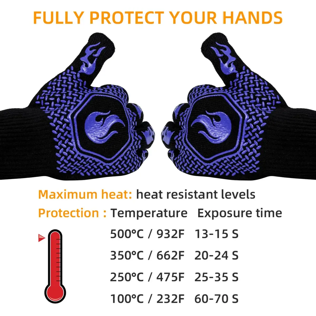 DKHDBD Heat Resistant BBQ Gloves 1472°F/800°C, 35.5cm (14in) Blue, 2-Pack | Ultra-High Strength Aramid Fiber & Silicone Grip - view 7