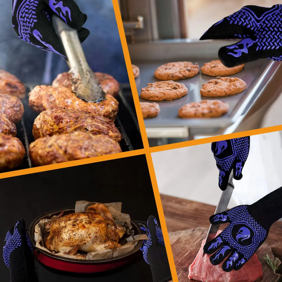 DKHDBD Heat Resistant BBQ Gloves 1472°F/800°C, 35.5cm (14in) Blue, 2-Pack | Ultra-High Strength Aramid Fiber & Silicone Grip - view 4