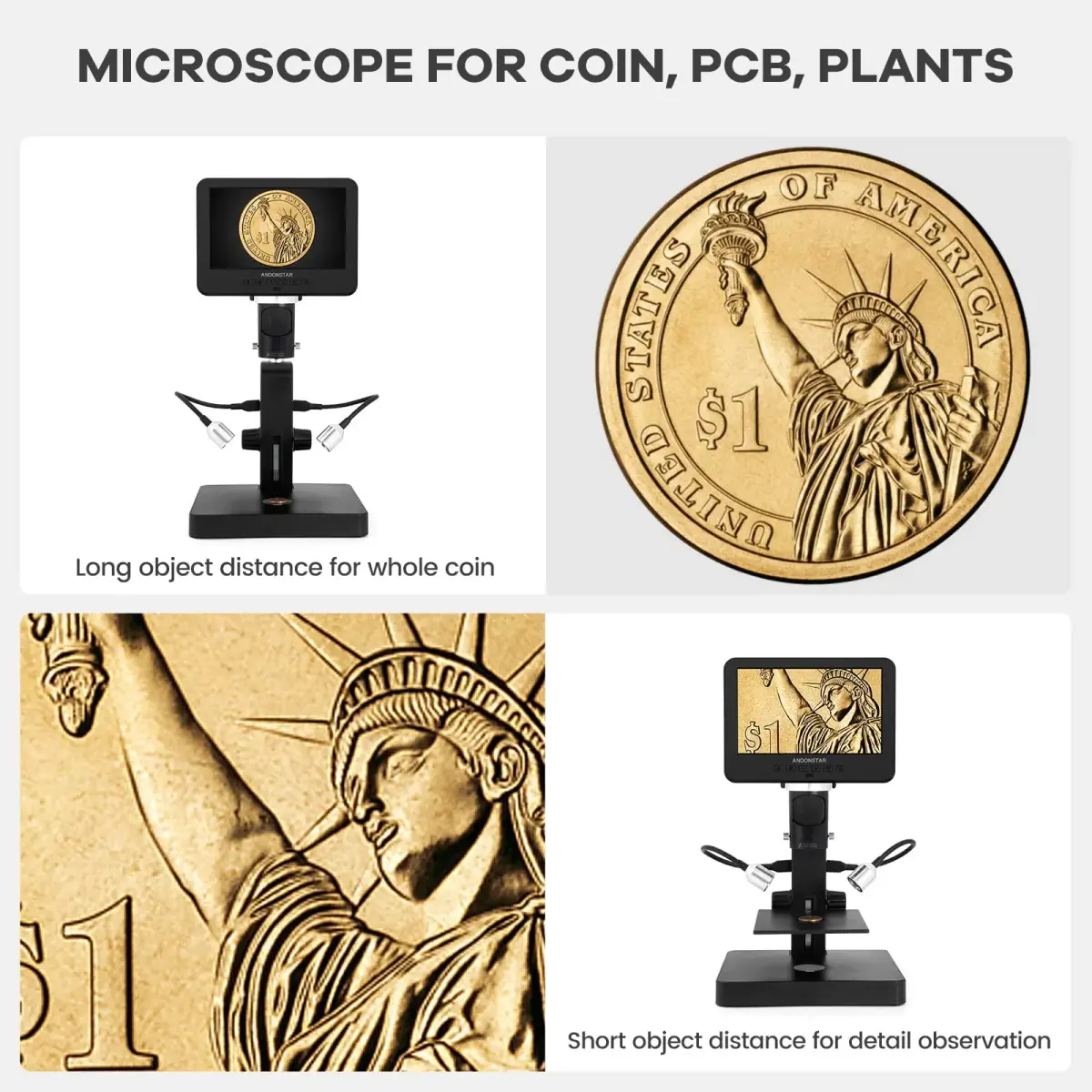 Andonstar AD246S-P HDMI Digital Microscope with 7'' Screen, 4000x 3 Lens | UHD 2160P Video Record, Coin & Biological Use - view 5