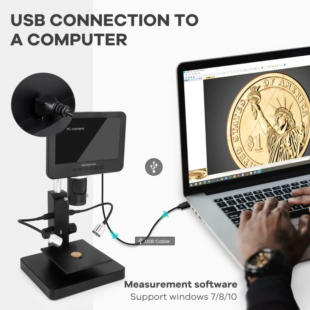 Andonstar AD246S-P HDMI Digital Microscope with 7'' Screen, 4000x 3 Lens | UHD 2160P Video Record, Coin & Biological Use - view 7