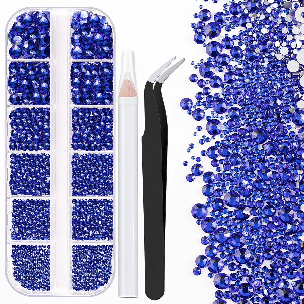 BELLEBOOST Craft Bead 2000 pcs | 6 Sizes Royal Blue Flatback Rhinestones for Nail Art & DIY - main product image