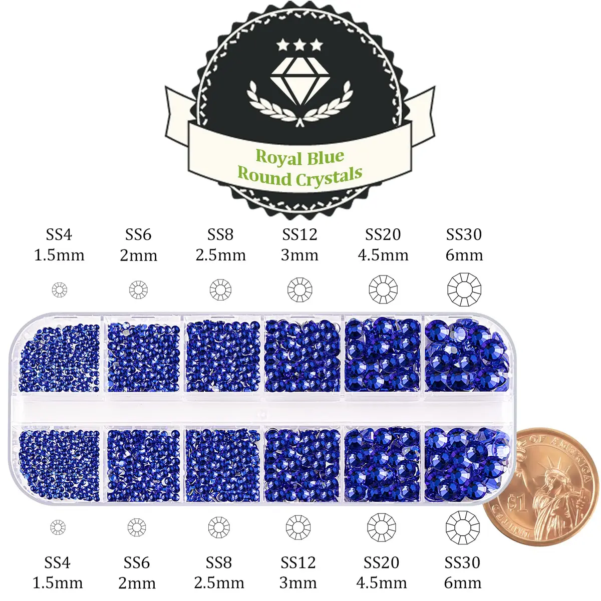 BELLEBOOST Craft Bead 2000 pcs | 6 Sizes Royal Blue Flatback Rhinestones for Nail Art & DIY - view 2