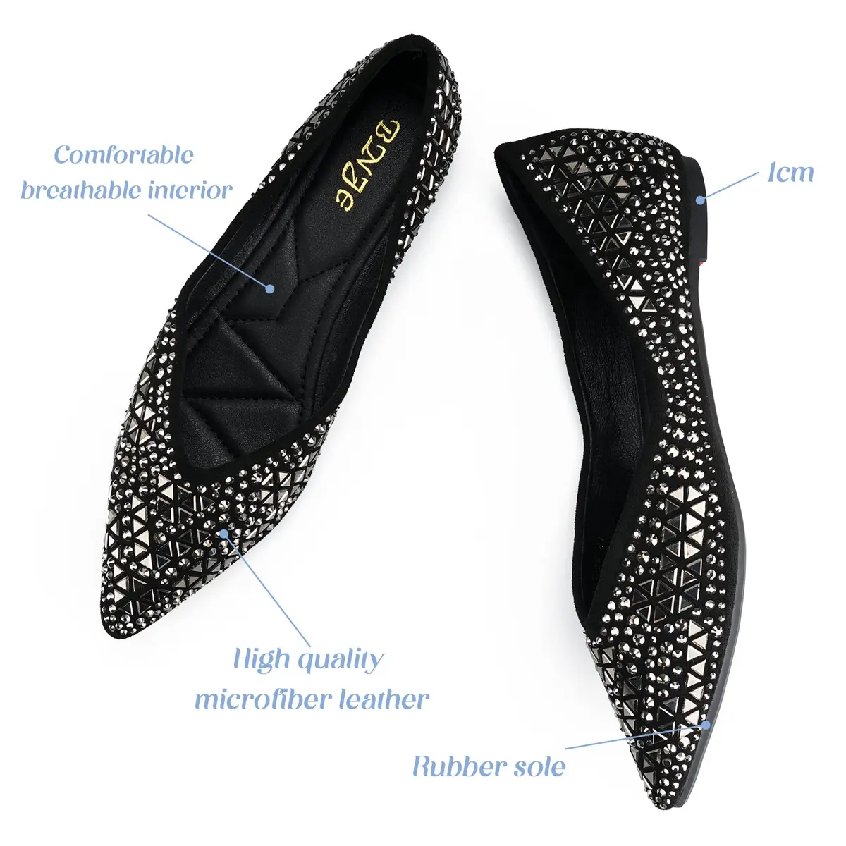 LIYUHANJIALU Flats Shoes Women Rhinestone Pointed Head Ballet Flats 7 | Comfortable Soft Memory Foam Insole - view 5