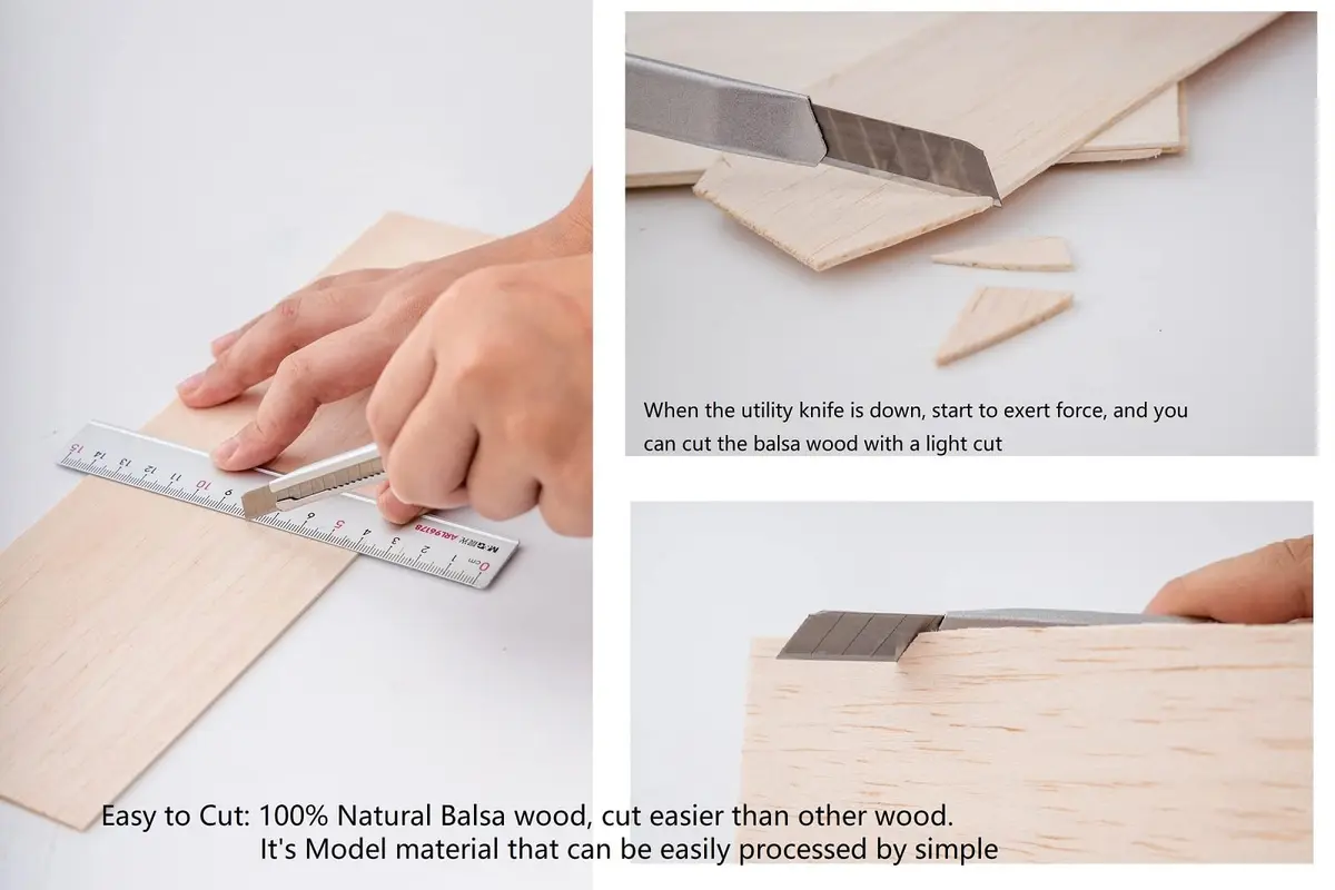 iUoczi 12 Pack Balsa Wood Sheets 4 x 12 Inch | Unfinished Natural Craft Wood for Models & DIY (70-120 chars) - view 3