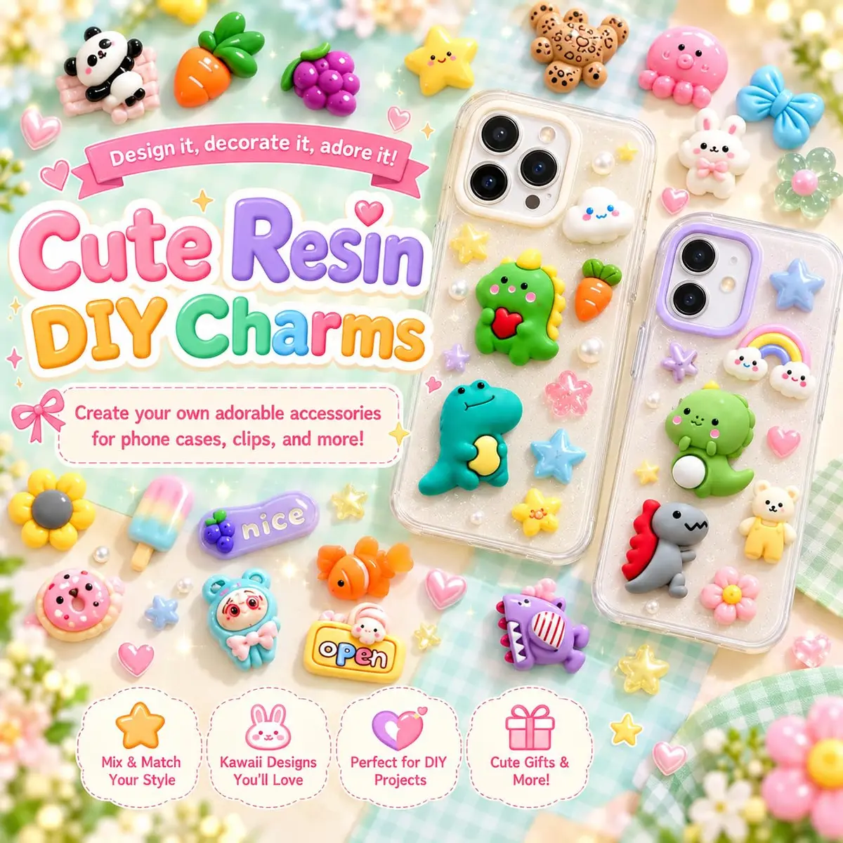 LEEXINLUU Slime Charms Cartoon Animal & Fruit Set | Assorted Resin Flatback 100pcs for DIY Crafts & Scrapbooking - view 4