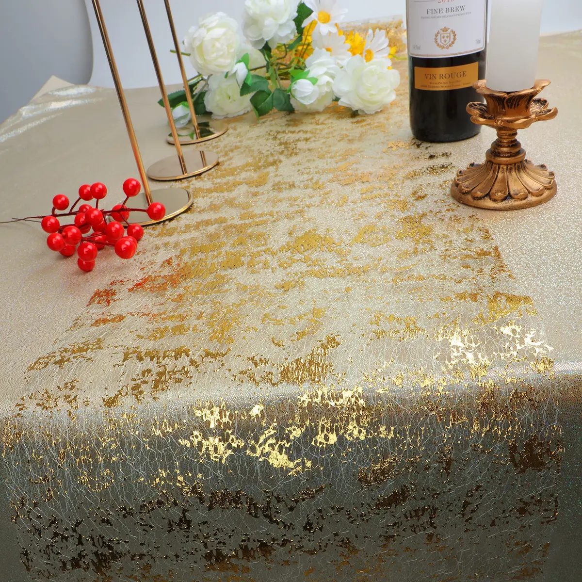 Snowkingdom Gold Sequin Glitter Table Runner 274 cm (900 inches) | Sparkly Metallic Foil Mesh Roll for Parties & Events - view 4