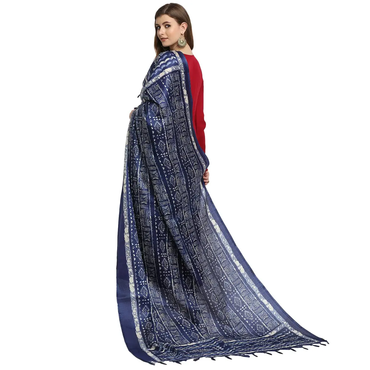 DUPATTA BAZAAR Women's Blue Printed Art Silk Dupatta Free Indigo | Elegant Festive Accessory - view 4