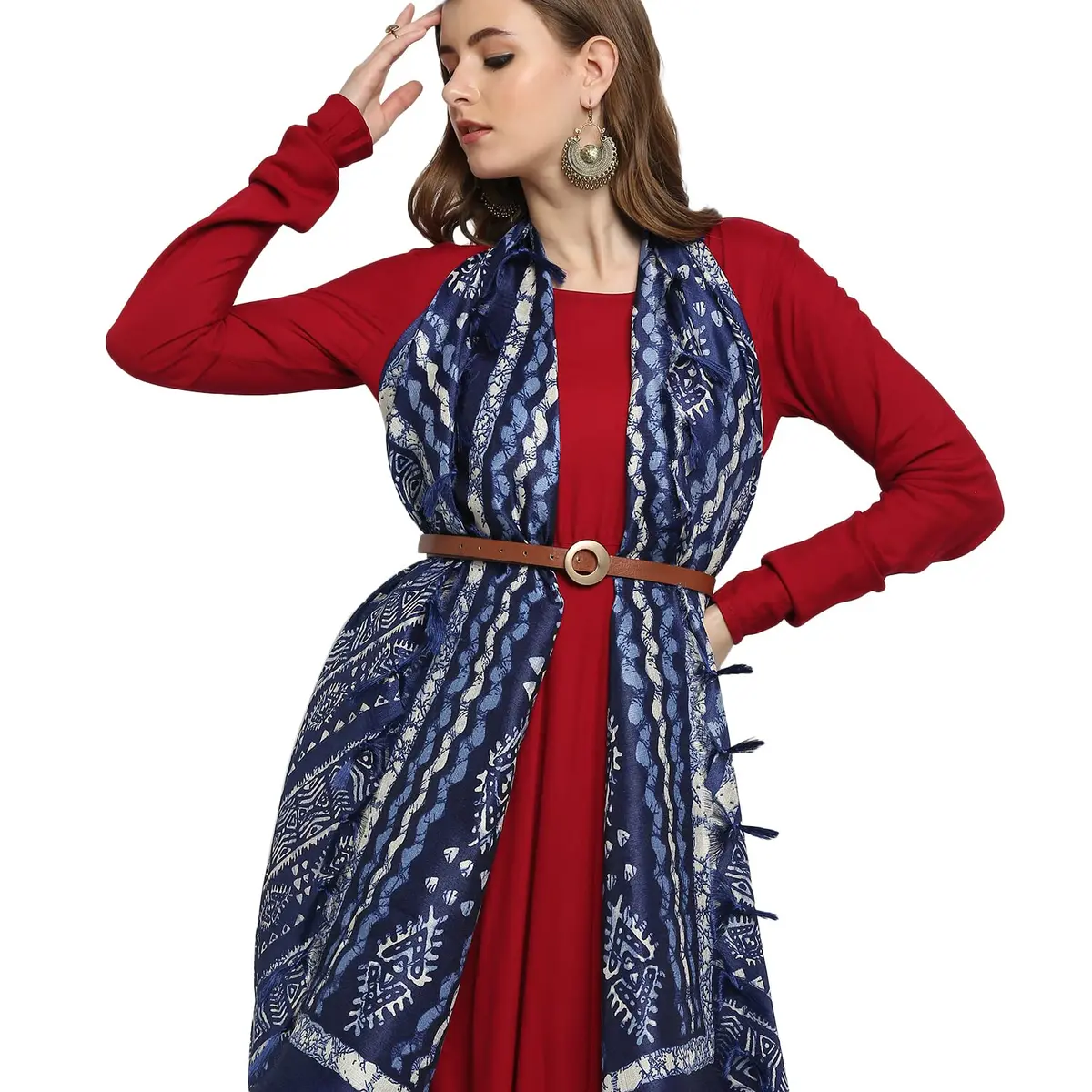 DUPATTA BAZAAR Women's Blue Printed Art Silk Dupatta Free Indigo | Elegant Festive Accessory - view 5