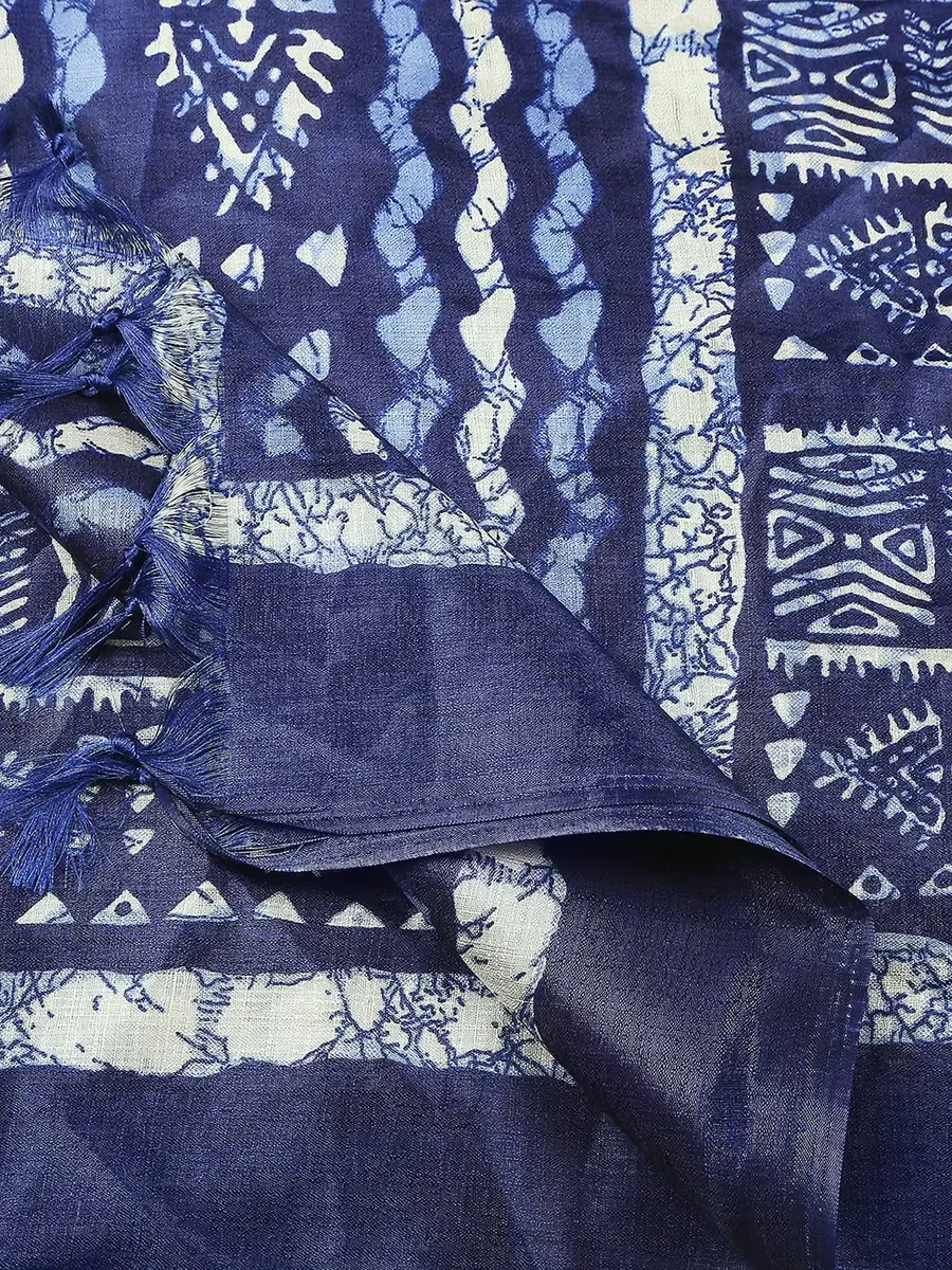 DUPATTA BAZAAR Women's Blue Printed Art Silk Dupatta Free Indigo | Elegant Festive Accessory - view 6