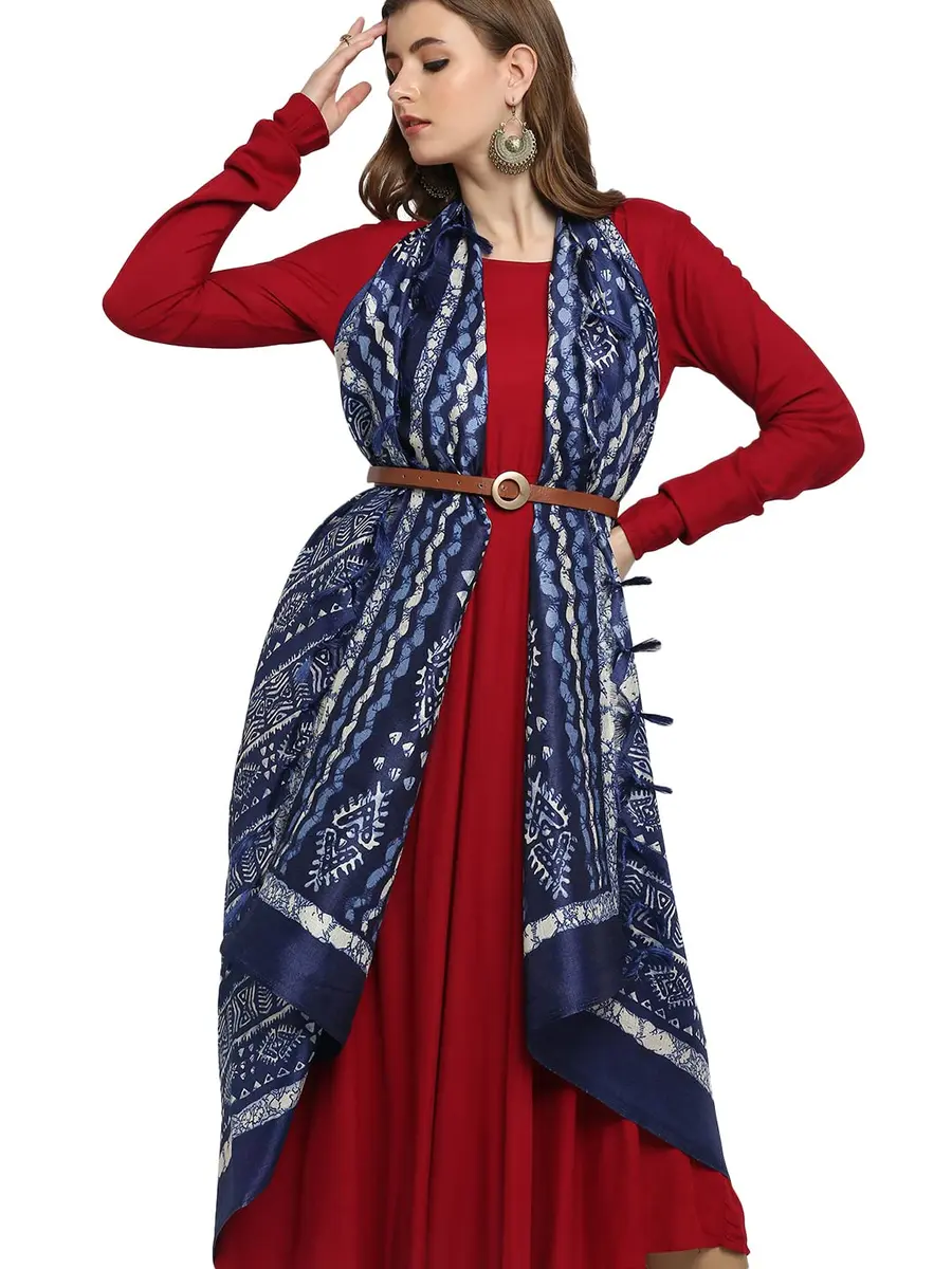 DUPATTA BAZAAR Women's Blue Printed Art Silk Dupatta Free Indigo | Elegant Festive Accessory - main product image