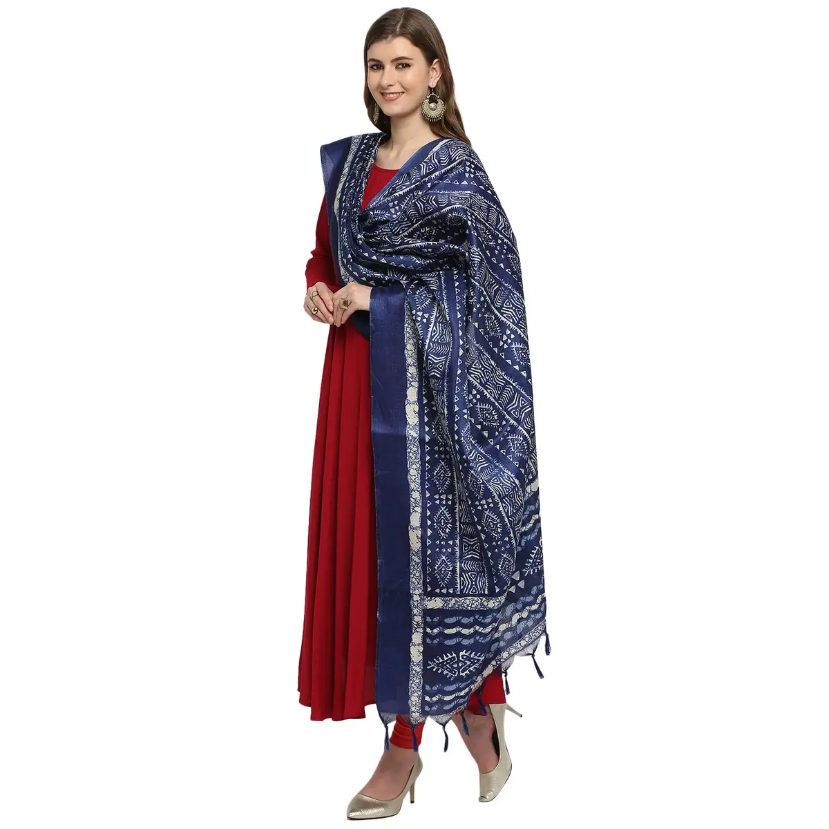 DUPATTA BAZAAR Women's Blue Printed Art Silk Dupatta Free Indigo | Elegant Festive Accessory - view 2