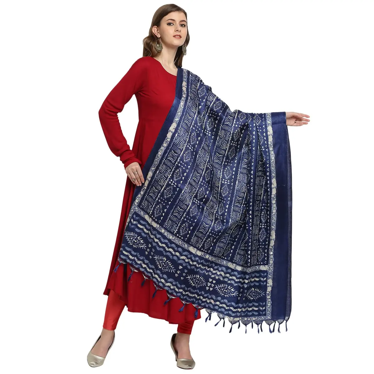 DUPATTA BAZAAR Women's Blue Printed Art Silk Dupatta Free Indigo | Elegant Festive Accessory - view 3