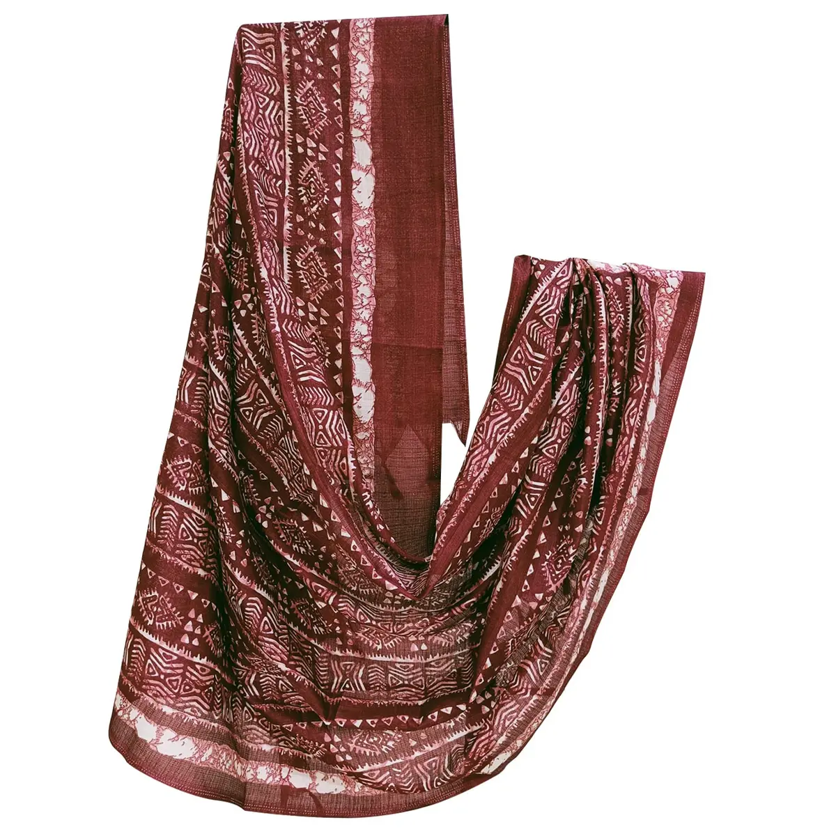 DUPATTA BAZAAR Women's Batik Printed Silk Dupatta Free Maroon | Elegant Festive Accessory - view 6