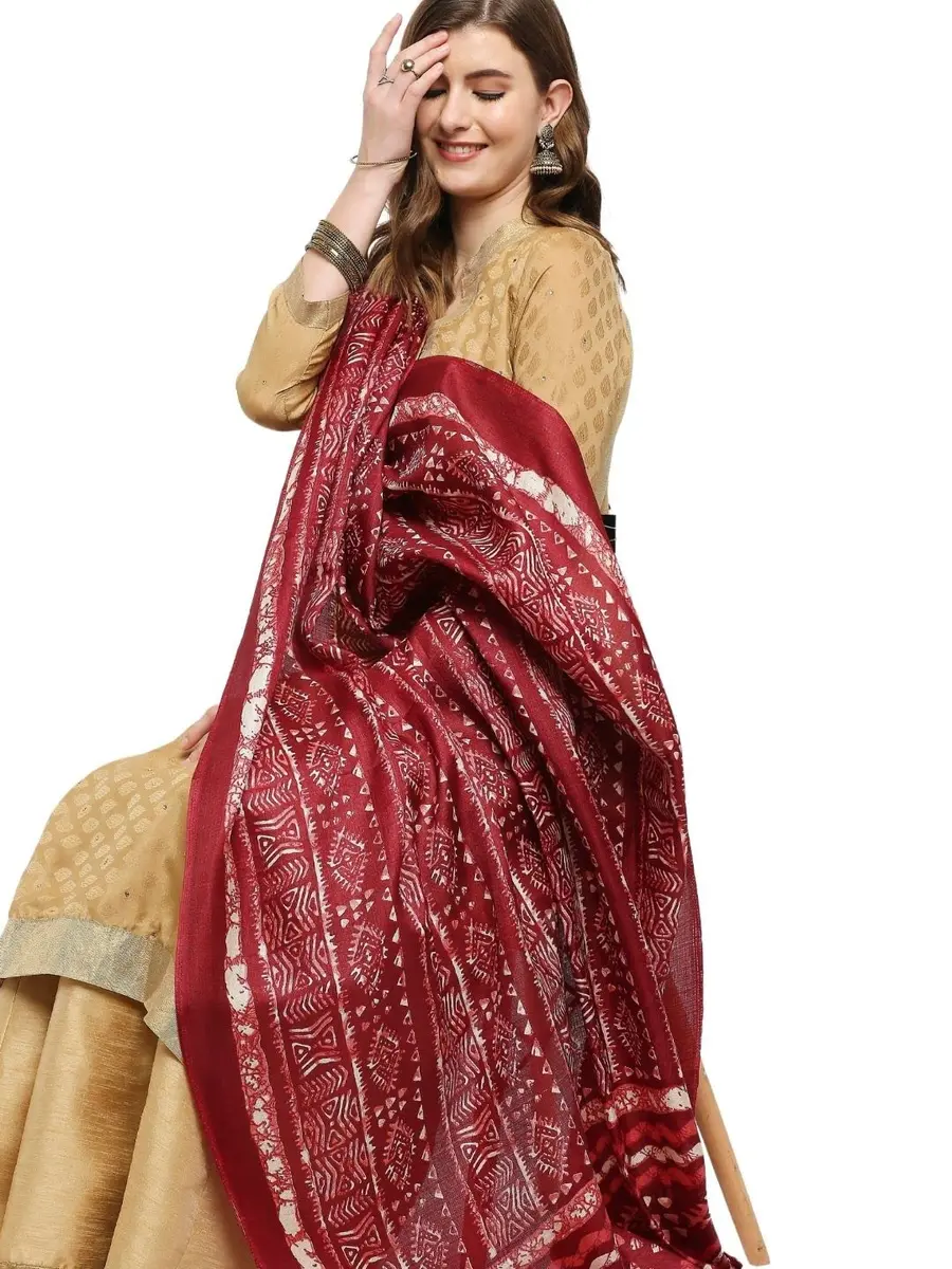 DUPATTA BAZAAR Women's Batik Printed Silk Dupatta Free Maroon | Elegant Festive Accessory - view 7