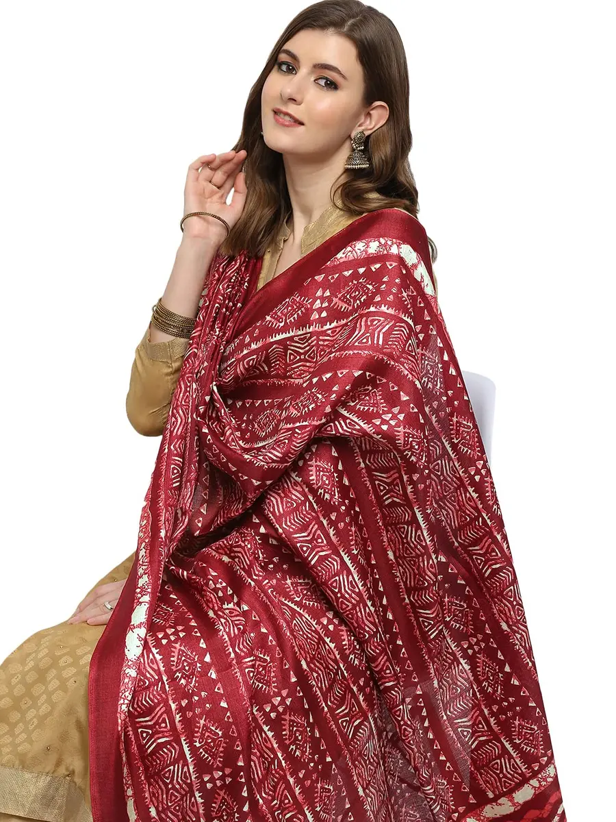 DUPATTA BAZAAR Women's Batik Printed Silk Dupatta Free Maroon | Elegant Festive Accessory - view 2
