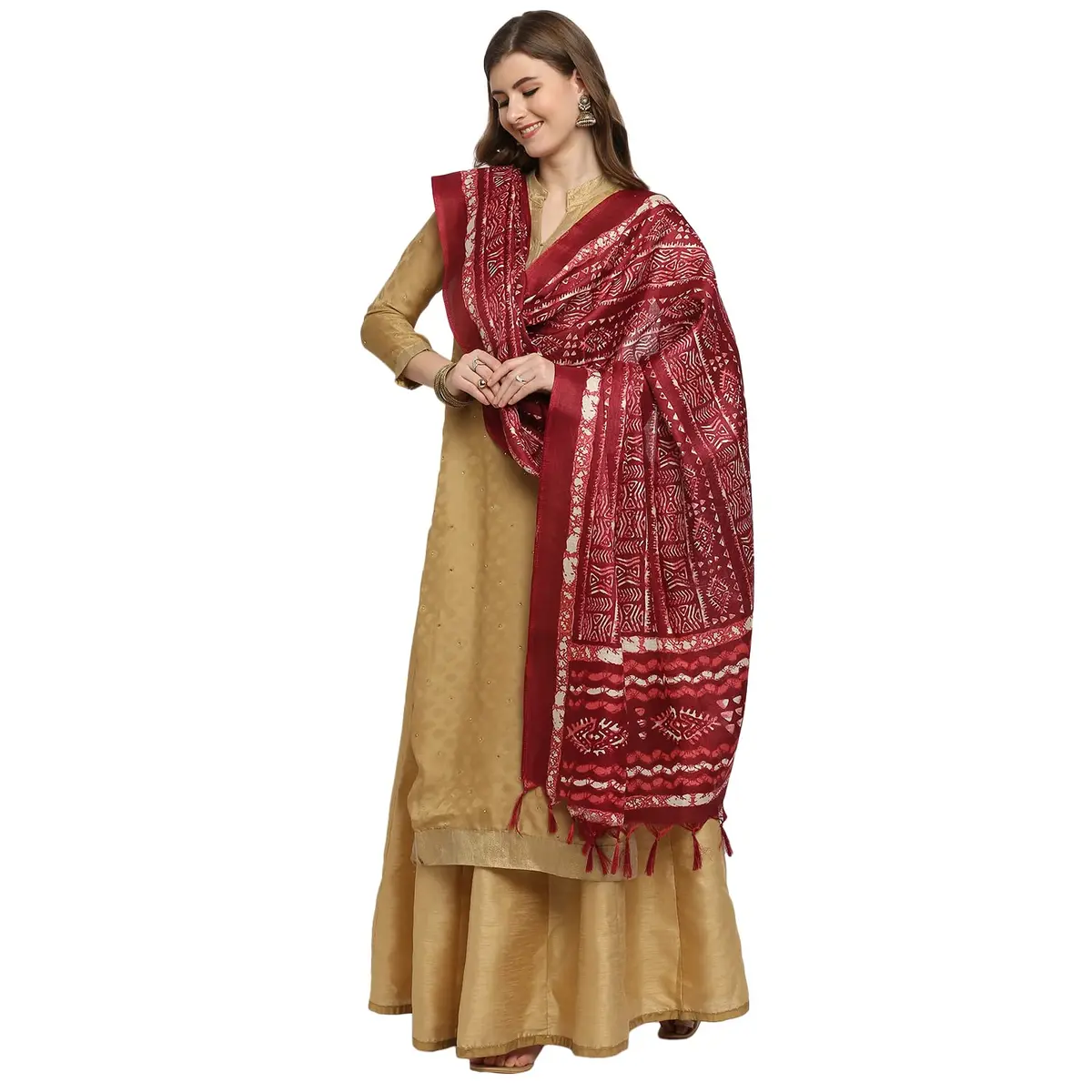 DUPATTA BAZAAR Women's Batik Printed Silk Dupatta Free Maroon | Elegant Festive Accessory - view 3