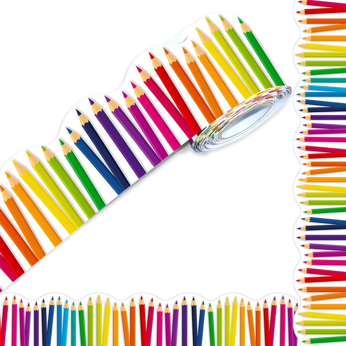 ERKE 60 Feet Bulletin Board Borders, Scalloped Rolled Border Trim with Pencil Patterns, 18.28 m (60 ft) | Classroom & Office Decor - main product image