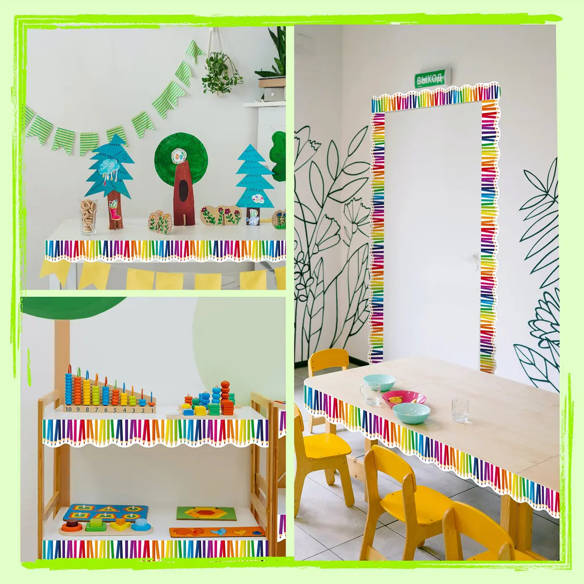 ERKE 60 Feet Bulletin Board Borders, Scalloped Rolled Border Trim with Pencil Patterns, 18.28 m (60 ft) | Classroom & Office Decor - view 5