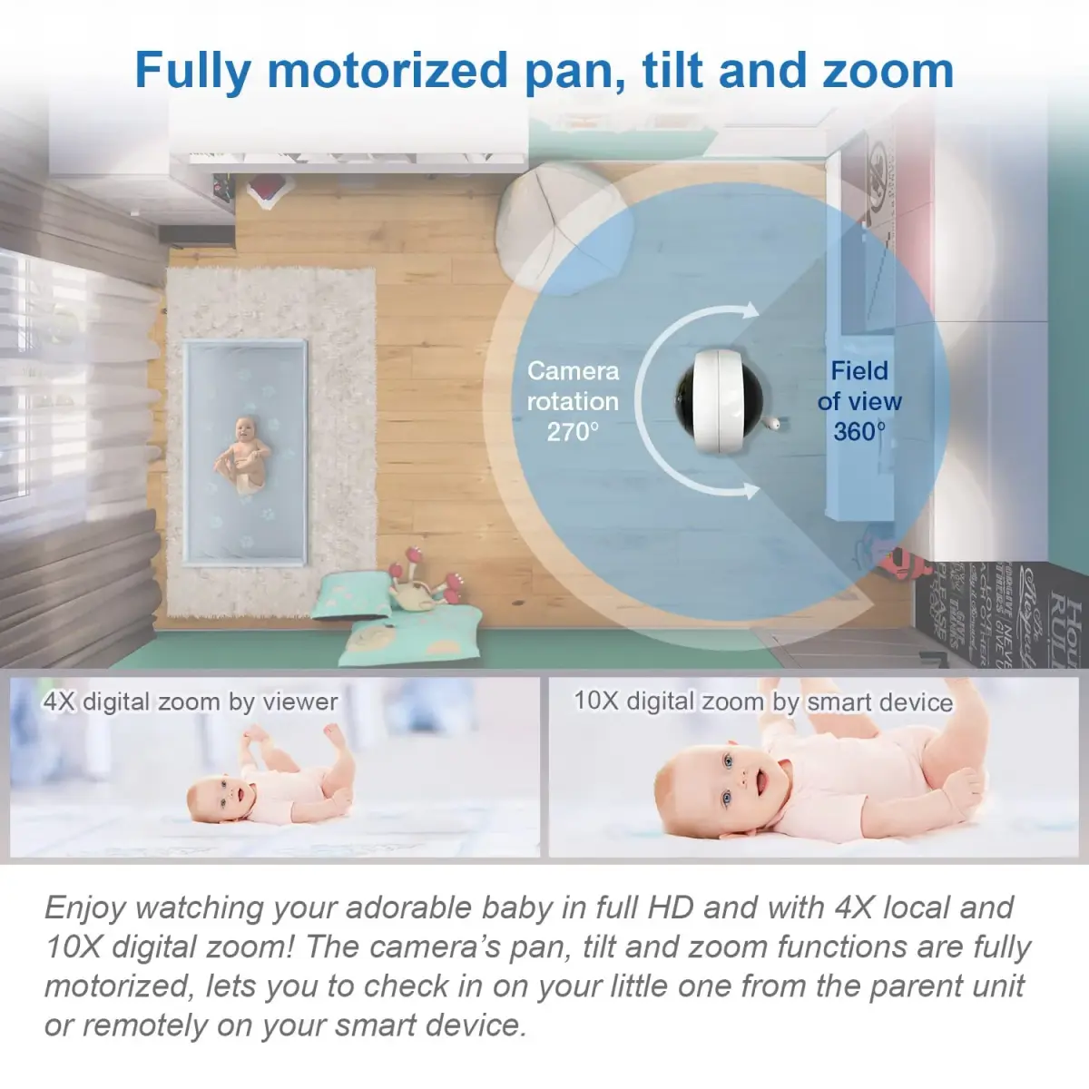 VTech RM7764-2HD Smart WiFi Baby Monitor with 2 Cameras, 1080p HD Video, 360° Pan & Tilt, 10x Zoom, 7" HD Parent Unit, 2 Cameras (2-Pack) - view 4