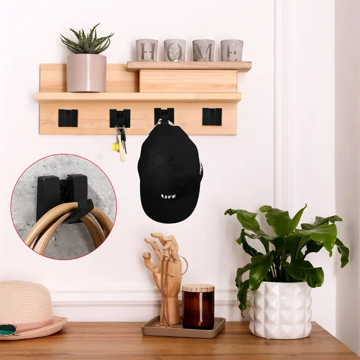 Queekay 4 Pcs Folding Hideaway Coat Hooks Heavy Duty Wall Aluminum 2.3x2.0x0.55 in | Space-saving Retractable Wall Hangers - view 3