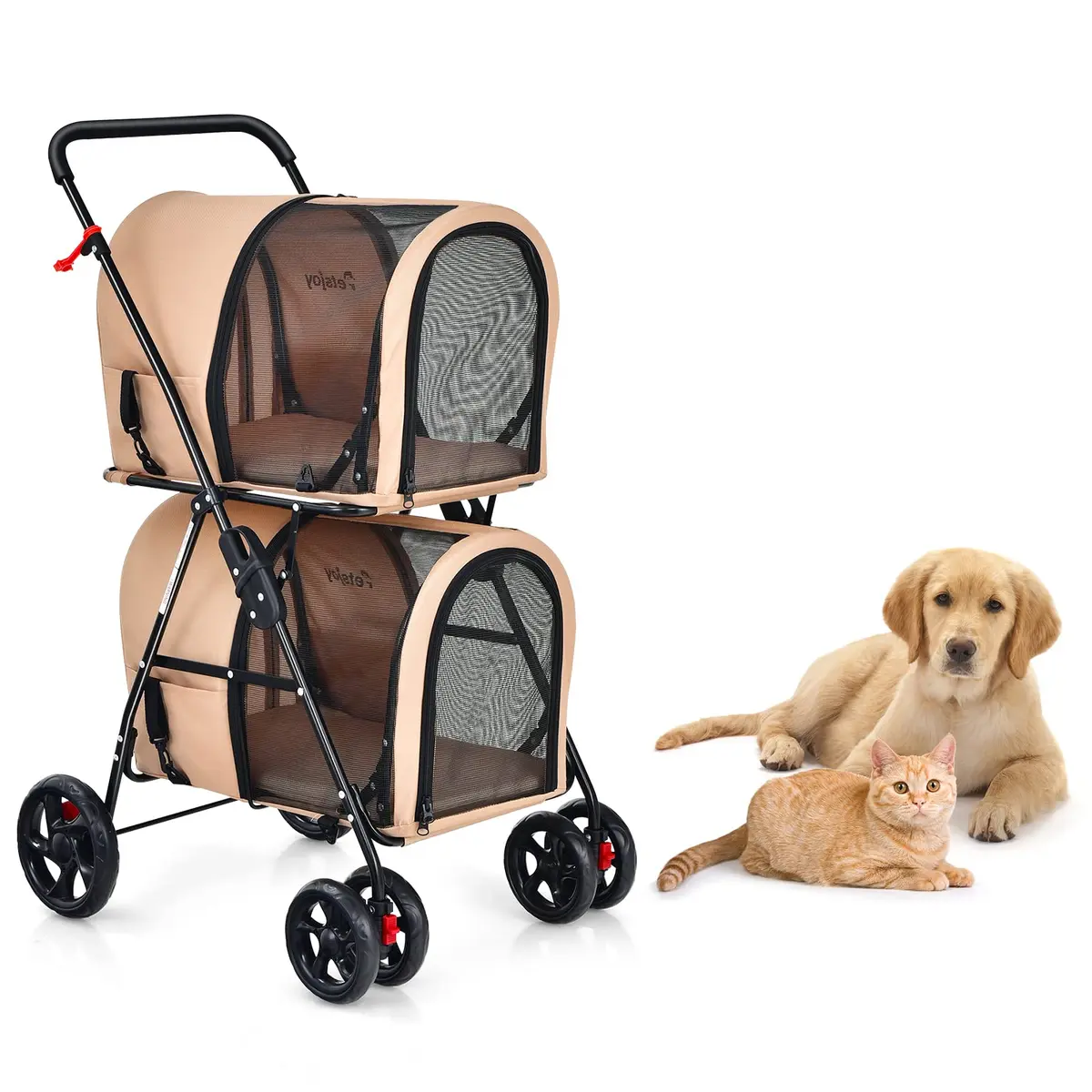 PETSITE Double Dog Stroller Foldable Pet Stroller for 2 Dogs & Cats | Small Medium Sized with Detachable Carrier, Car Seat Compatible - main product image