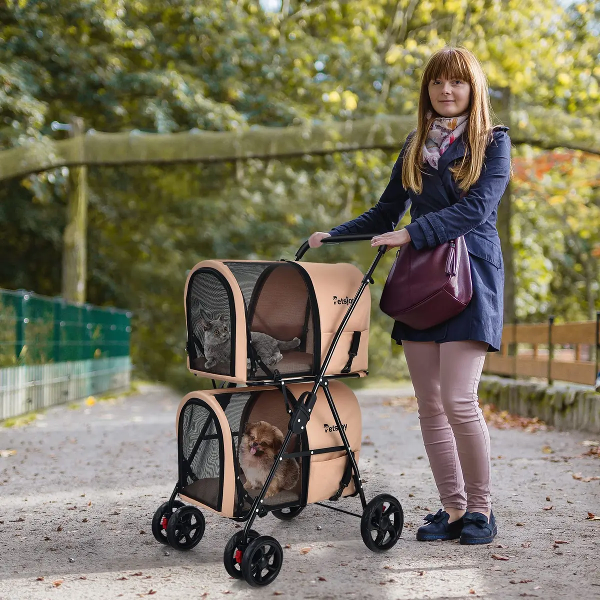 PETSITE Double Dog Stroller Foldable Pet Stroller for 2 Dogs & Cats | Small Medium Sized with Detachable Carrier, Car Seat Compatible - view 8