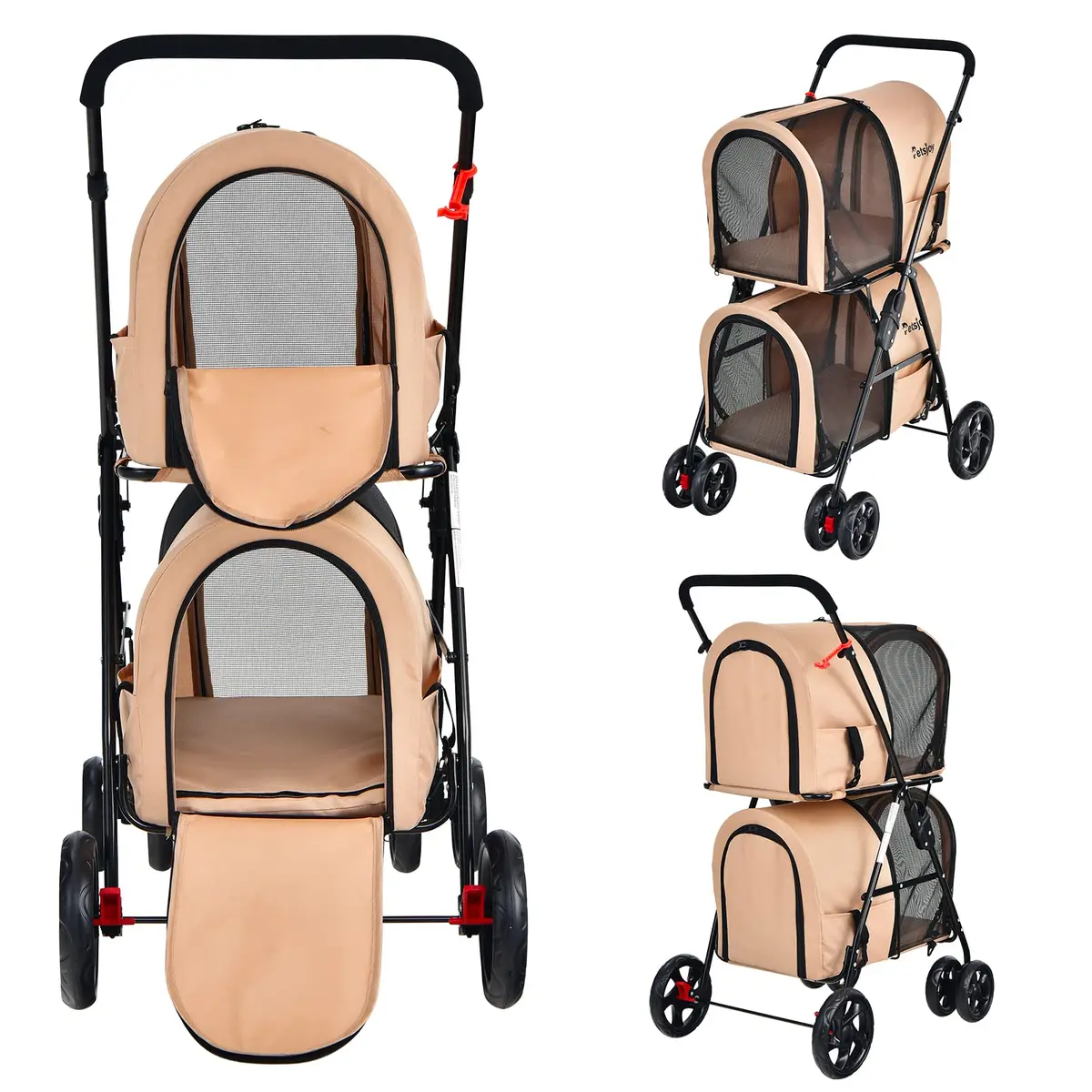 PETSITE Double Dog Stroller Foldable Pet Stroller for 2 Dogs & Cats | Small Medium Sized with Detachable Carrier, Car Seat Compatible - view 2