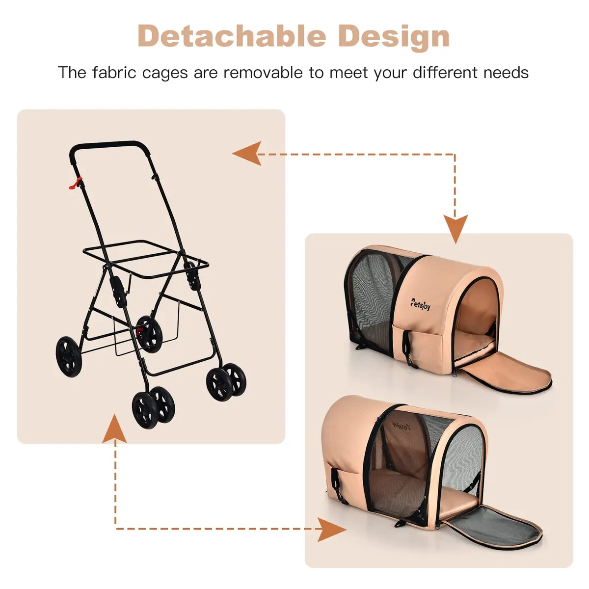 PETSITE Double Dog Stroller Foldable Pet Stroller for 2 Dogs & Cats | Small Medium Sized with Detachable Carrier, Car Seat Compatible - view 3