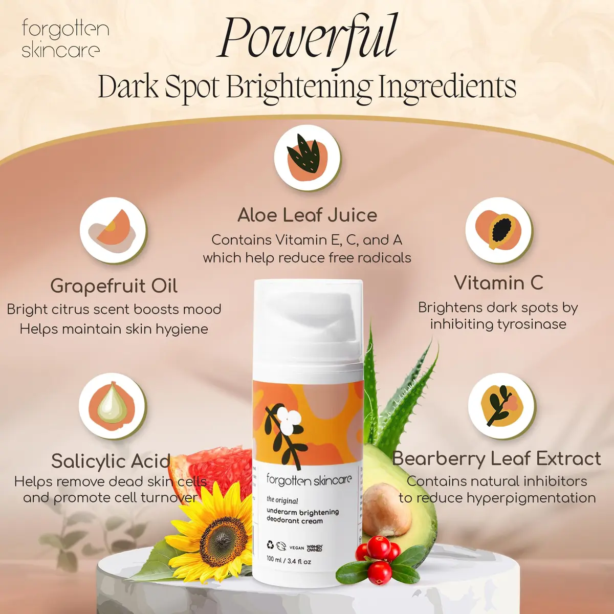 Forgotten Skincare Underarm Brightening Body Cream 100ml (3.4 Fl Oz) | Dark Underarm Treatment for Women & Men - view 5