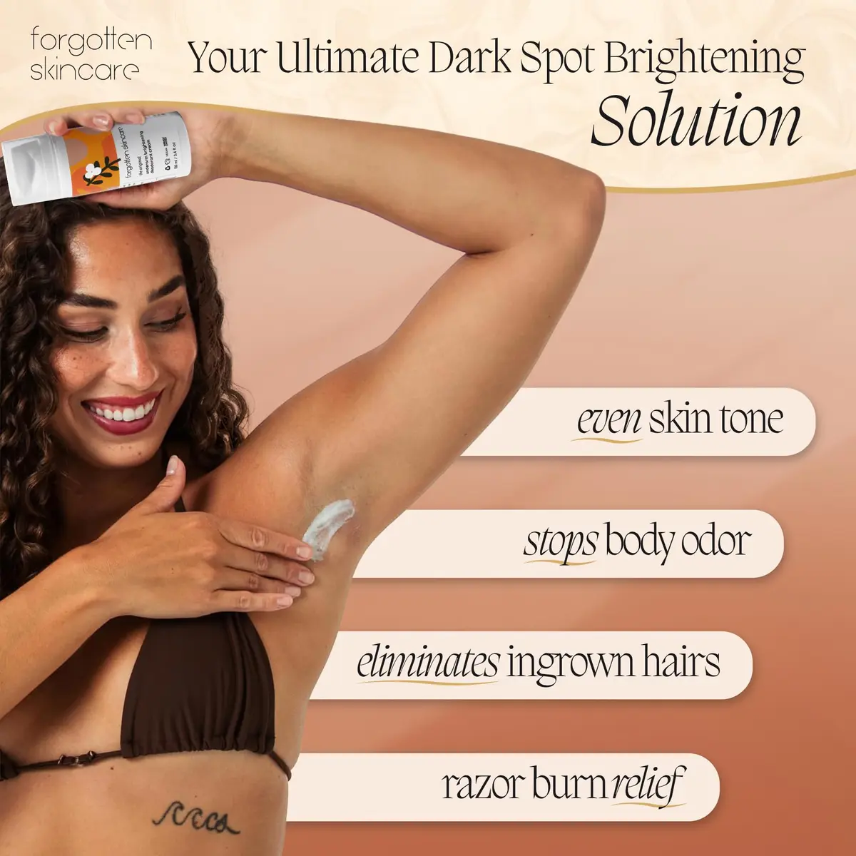 Forgotten Skincare Underarm Brightening Body Cream 100ml (3.4 Fl Oz) | Dark Underarm Treatment for Women & Men - view 4