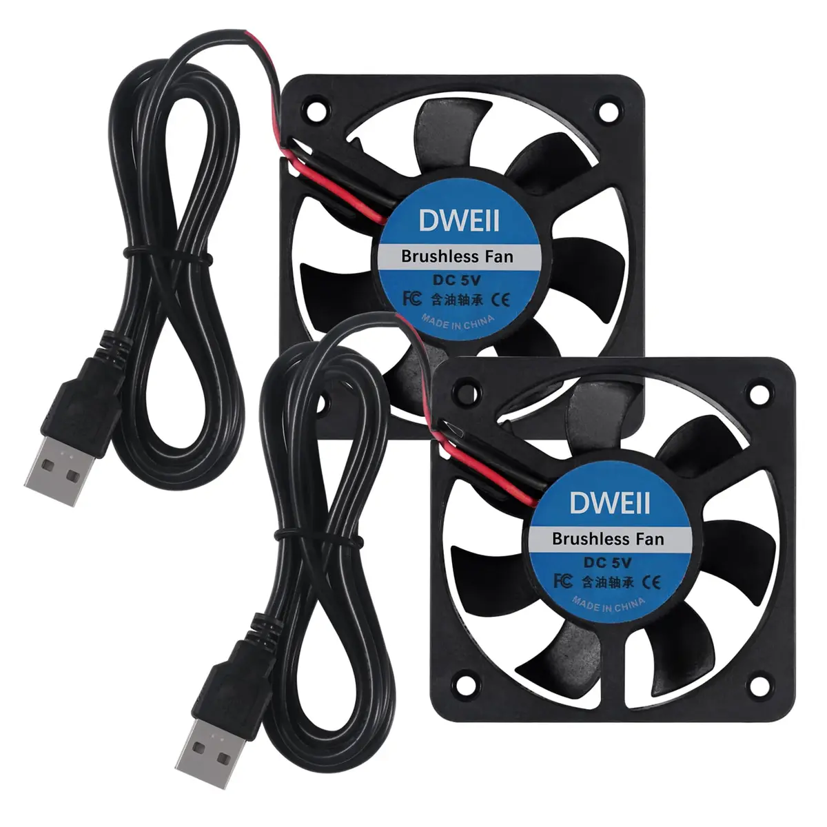 DWEII 2-Pack 50mm USB Fan 5V Brushless DC Cooling Fan | Compact, Quiet & Ideal for Small Appliances - main product image