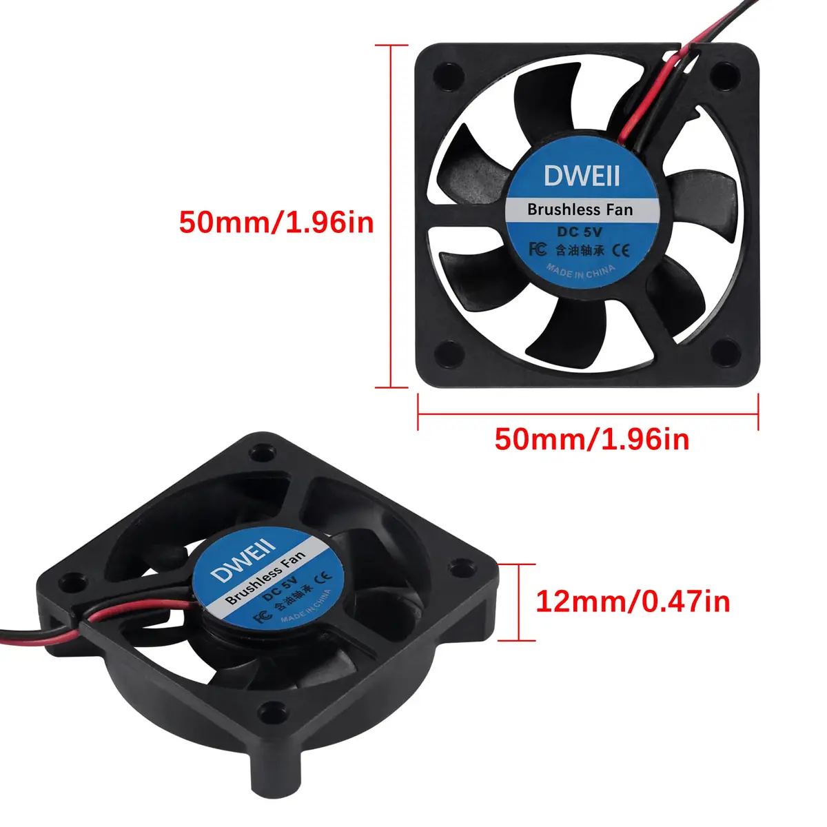 DWEII 2-Pack 50mm USB Fan 5V Brushless DC Cooling Fan | Compact, Quiet & Ideal for Small Appliances - view 2