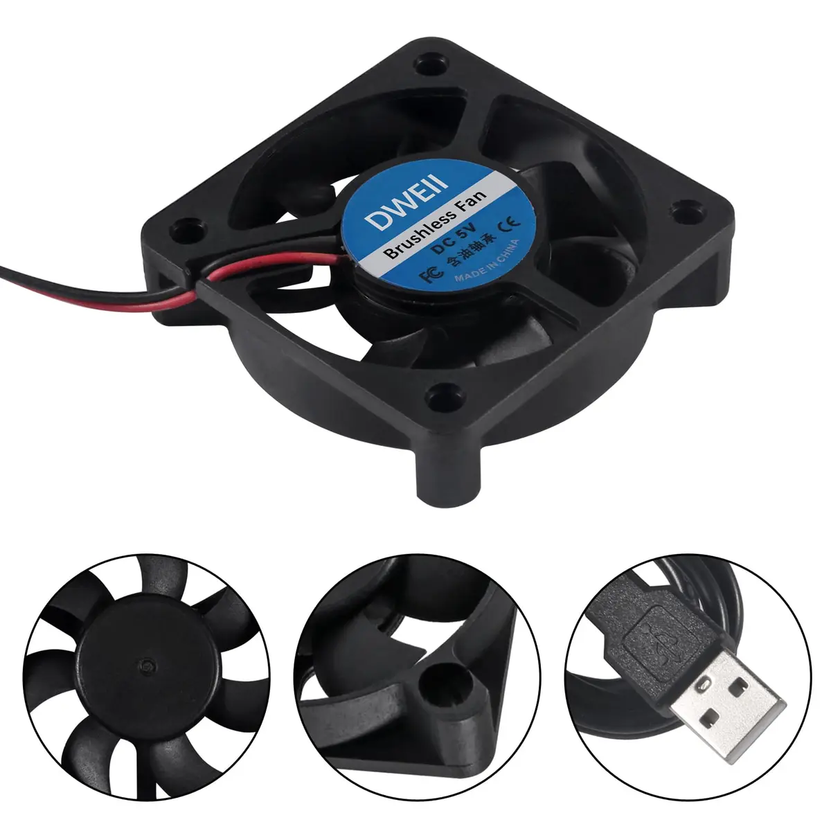 DWEII 2-Pack 50mm USB Fan 5V Brushless DC Cooling Fan | Compact, Quiet & Ideal for Small Appliances - view 3