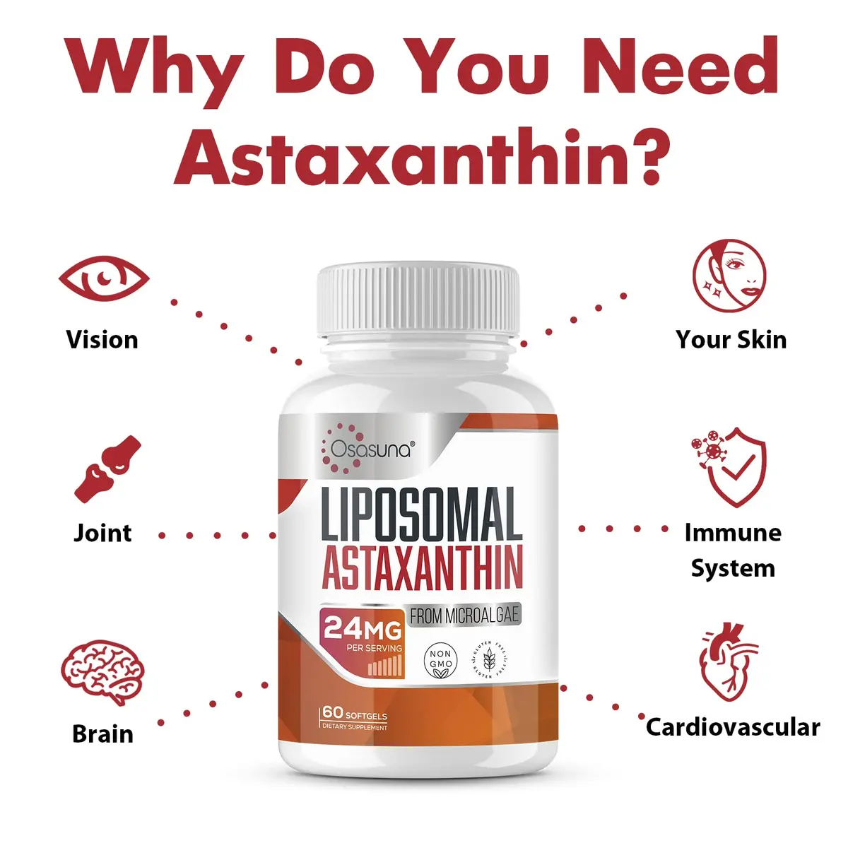 Osasuna Liposomal 24mg Astaxanthin for MAX Absorption | Antioxidant for Immunity, Skin & Eyes - 180 Softgels - view 5