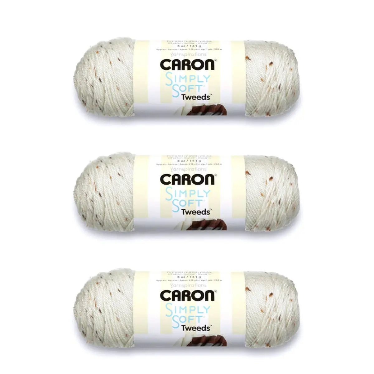 Caron Simply Soft Tweeds Yarn Off White 3-Pack | 100% Acrylic Worsted Weight for Crochet & Knitting - main product image