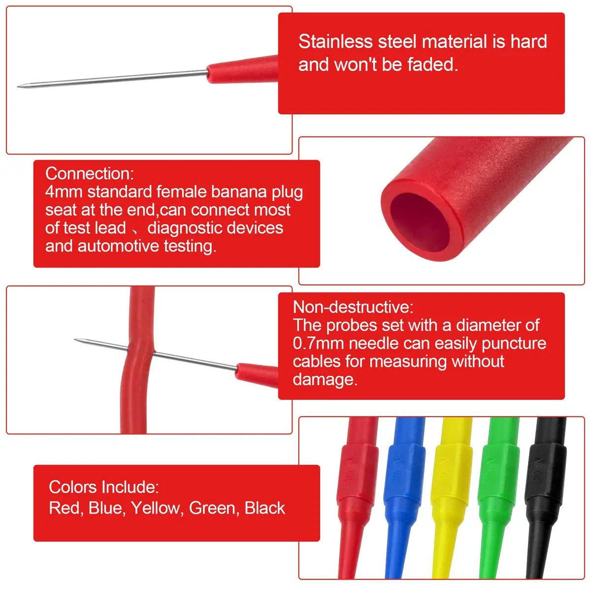 OIIKI 10Pcs 0.7mm Test Probe Pins | Non-Destructive Insulation Piercing Needle Testers - view 4