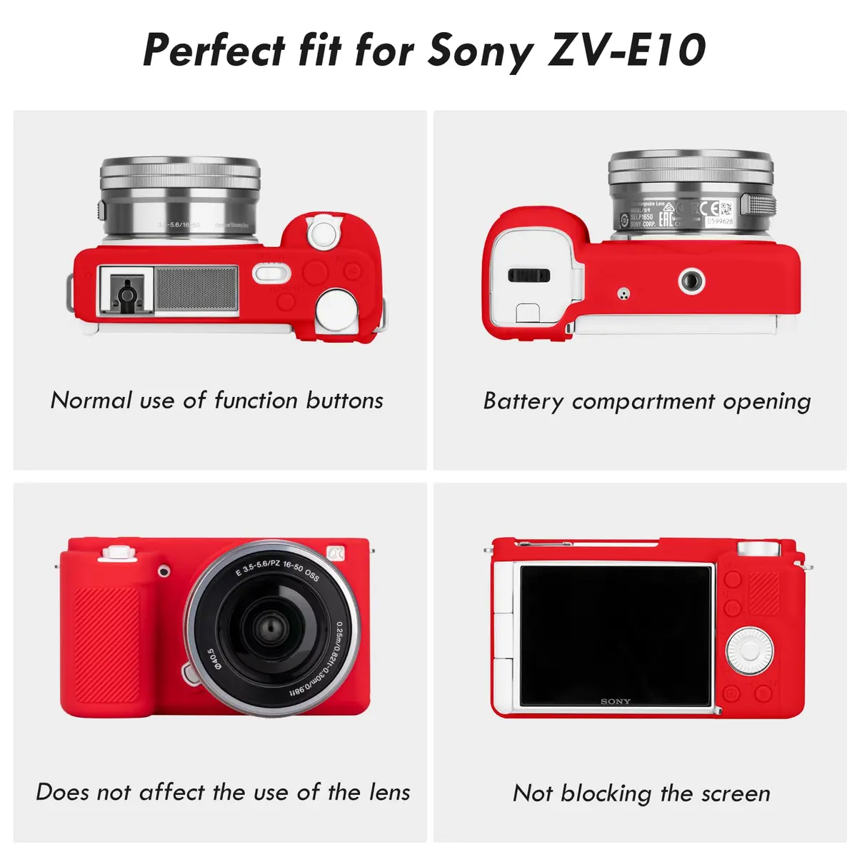 Rieibi ZVE10 Case, Soft Silicone Protective Cover for Sony ZV-E10 - Red | Precise Fit & Lightweight - view 4