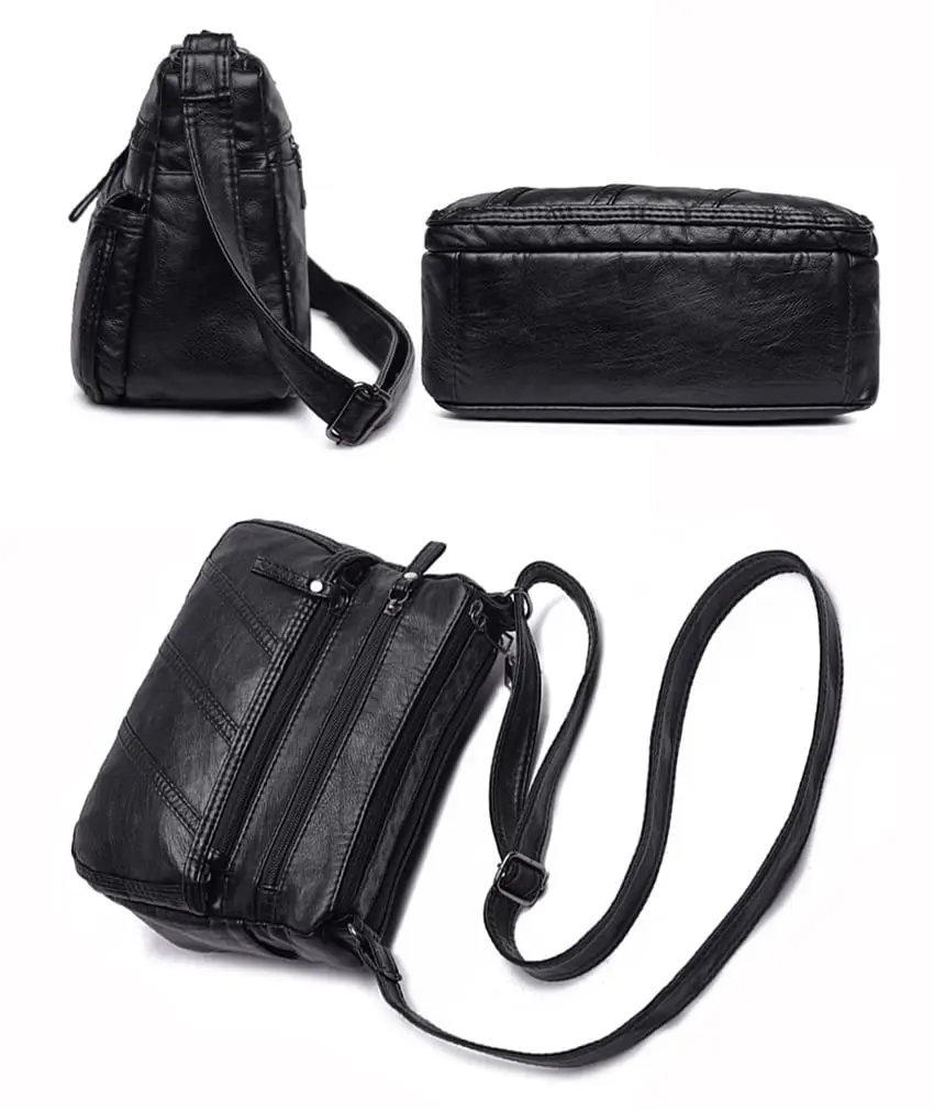 wuxingmeili Black PU Leather Crossbody Bag for Women | Waterproof Shoulder Messenger Purse 26cm (10.24 Inch) - view 6