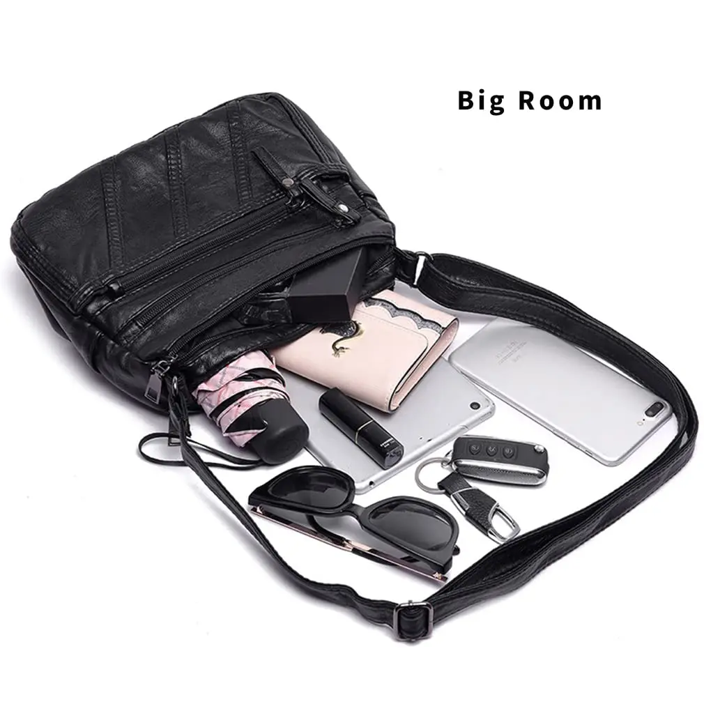 wuxingmeili Black PU Leather Crossbody Bag for Women | Waterproof Shoulder Messenger Purse 26cm (10.24 Inch) - view 7
