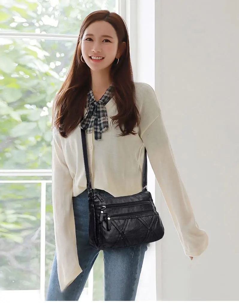 wuxingmeili Black PU Leather Crossbody Bag for Women | Waterproof Shoulder Messenger Purse 26cm (10.24 Inch) - view 2