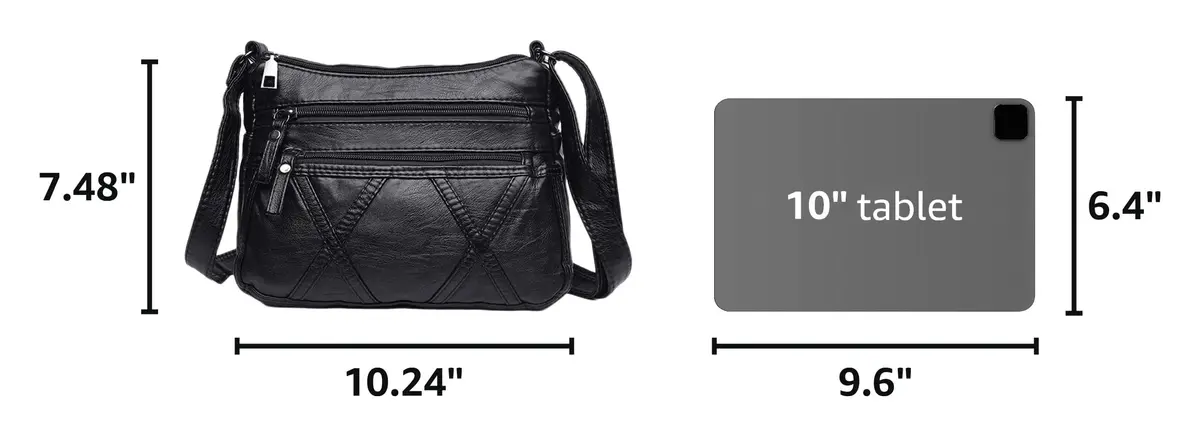 wuxingmeili Black PU Leather Crossbody Bag for Women | Waterproof Shoulder Messenger Purse 26cm (10.24 Inch) - view 3