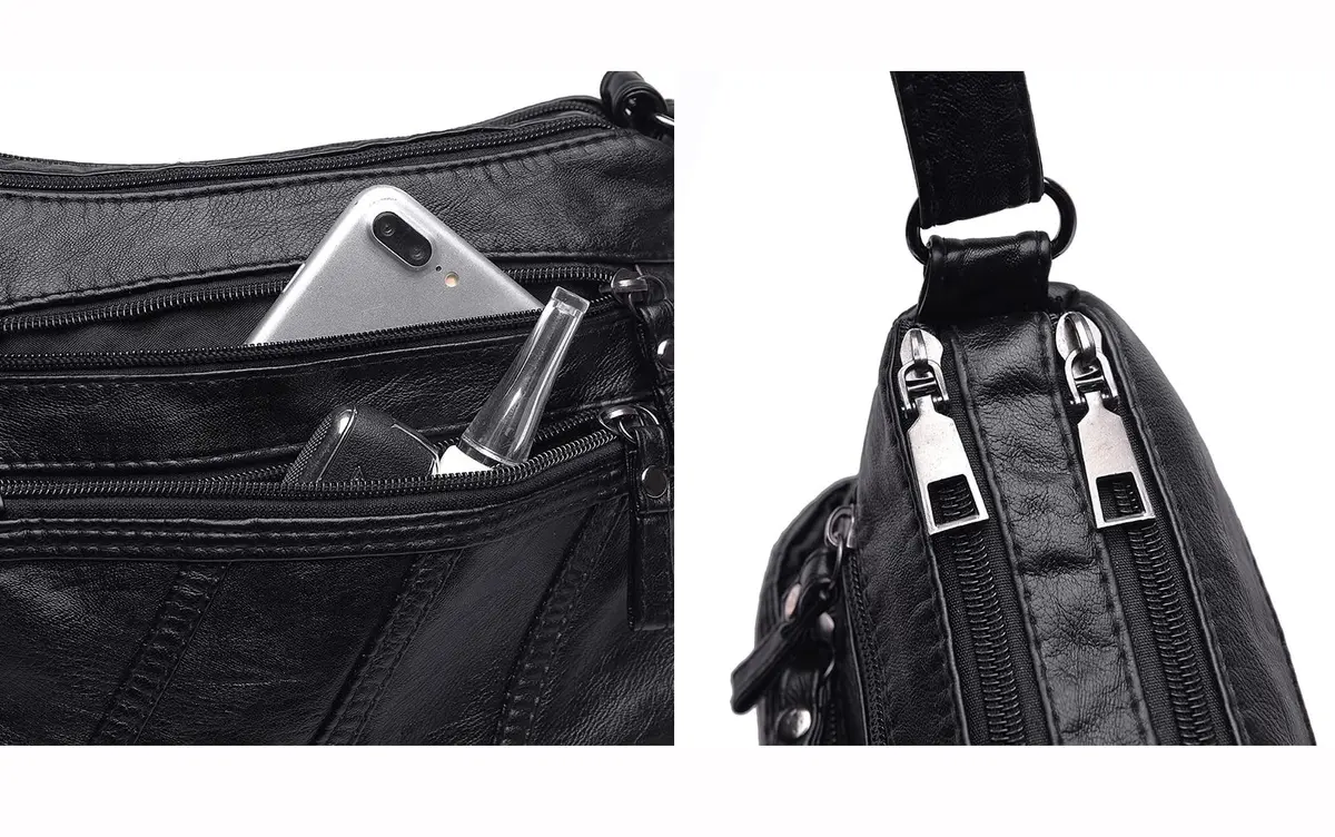 wuxingmeili Black Handbag A22789 | Waterproof PU Leather Crossbody Bag for Women - view 5