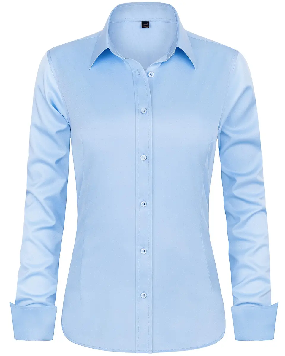 J.VER Button Down Shirts for Women Long Sleeve Collared Shirt Stretch Dressy Casual Blouses Work Professional Tops Light Blue Medium - main product image