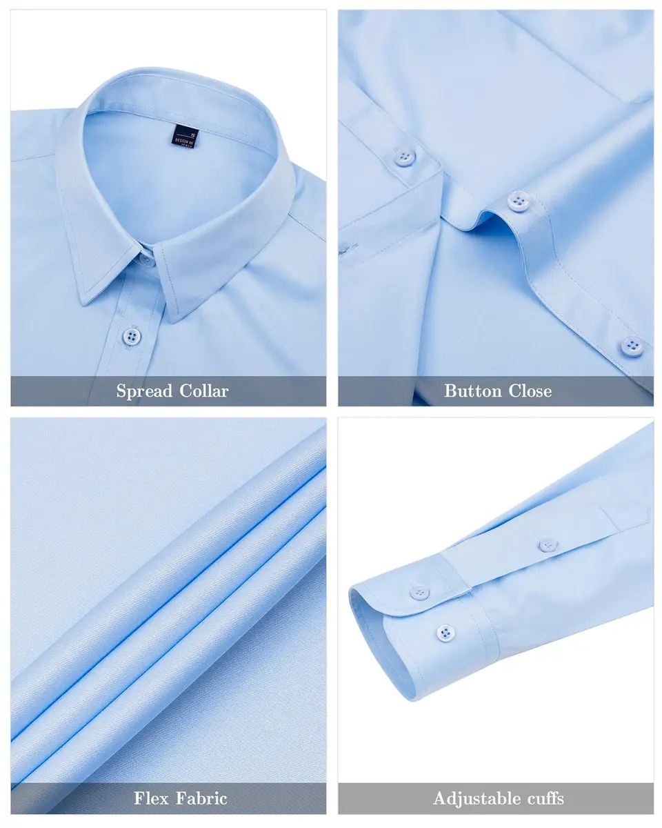 J.VER Button Down Shirts for Women Long Sleeve Collared Shirt Stretch Dressy Casual Blouses Work Professional Tops Light Blue Medium - view 5