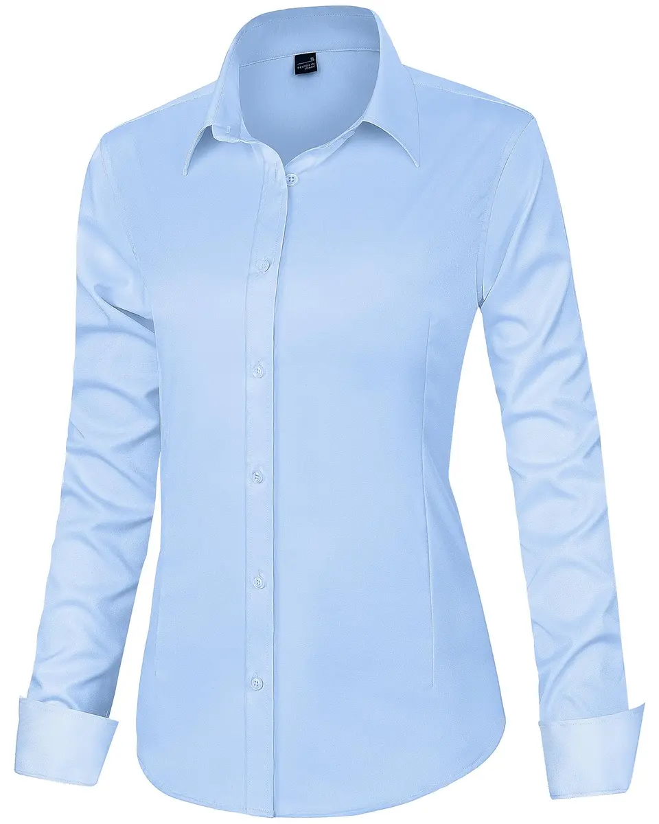 J.VER Button Down Shirts for Women Long Sleeve Collared Shirt Stretch Dressy Casual Blouses Work Professional Tops Light Blue Medium - view 3