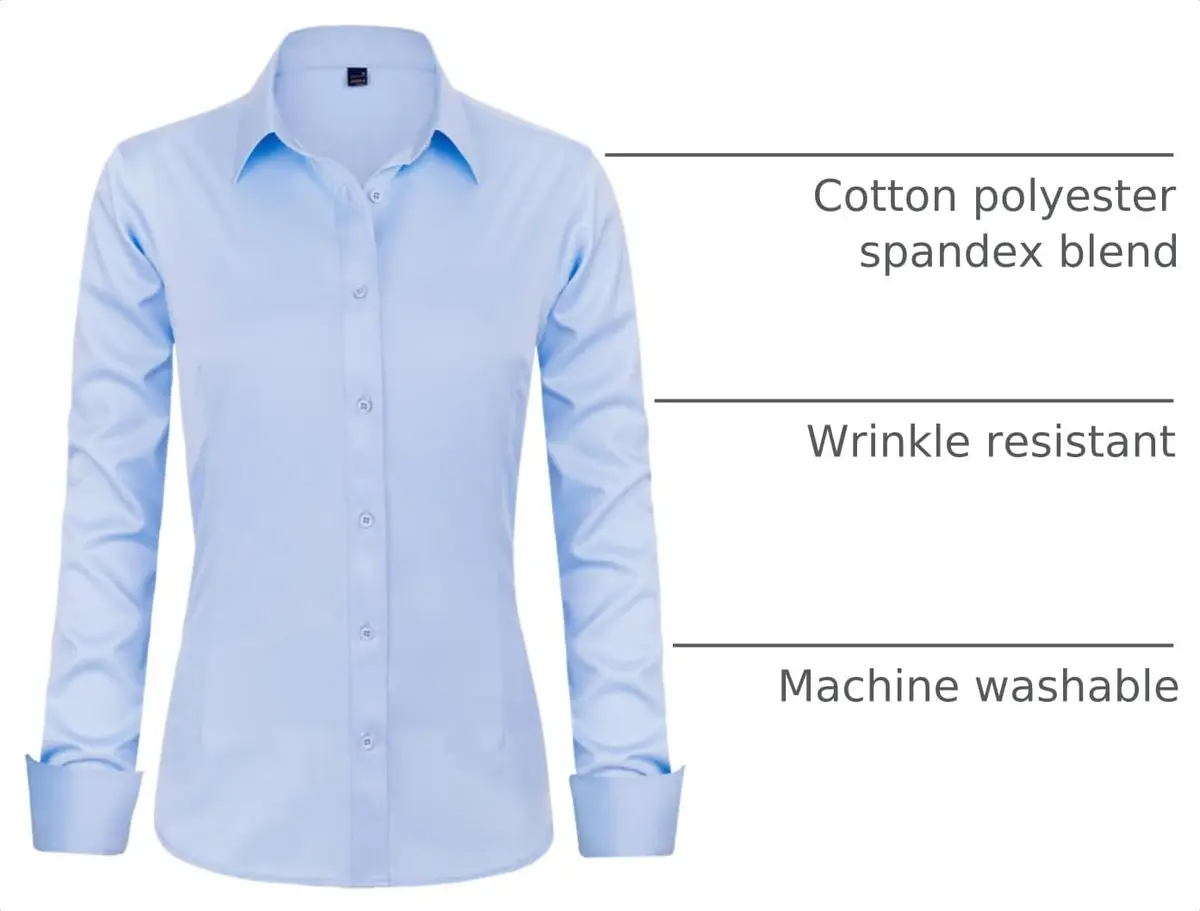 J.VER Button Down Shirts for Women Long Sleeve Collared Shirt Stretch Dressy Casual Blouses Work Professional Tops Light Blue Medium - view 4