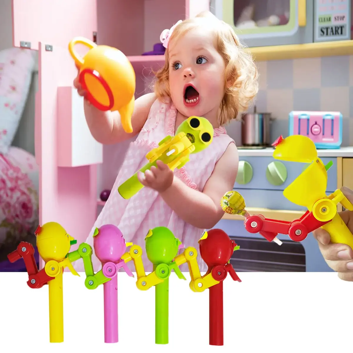 HDLNKAK Robot Lollipop Holder 4 Count (Pack of 1) | BPA-Free Toy for Kids Over 3 - view 2