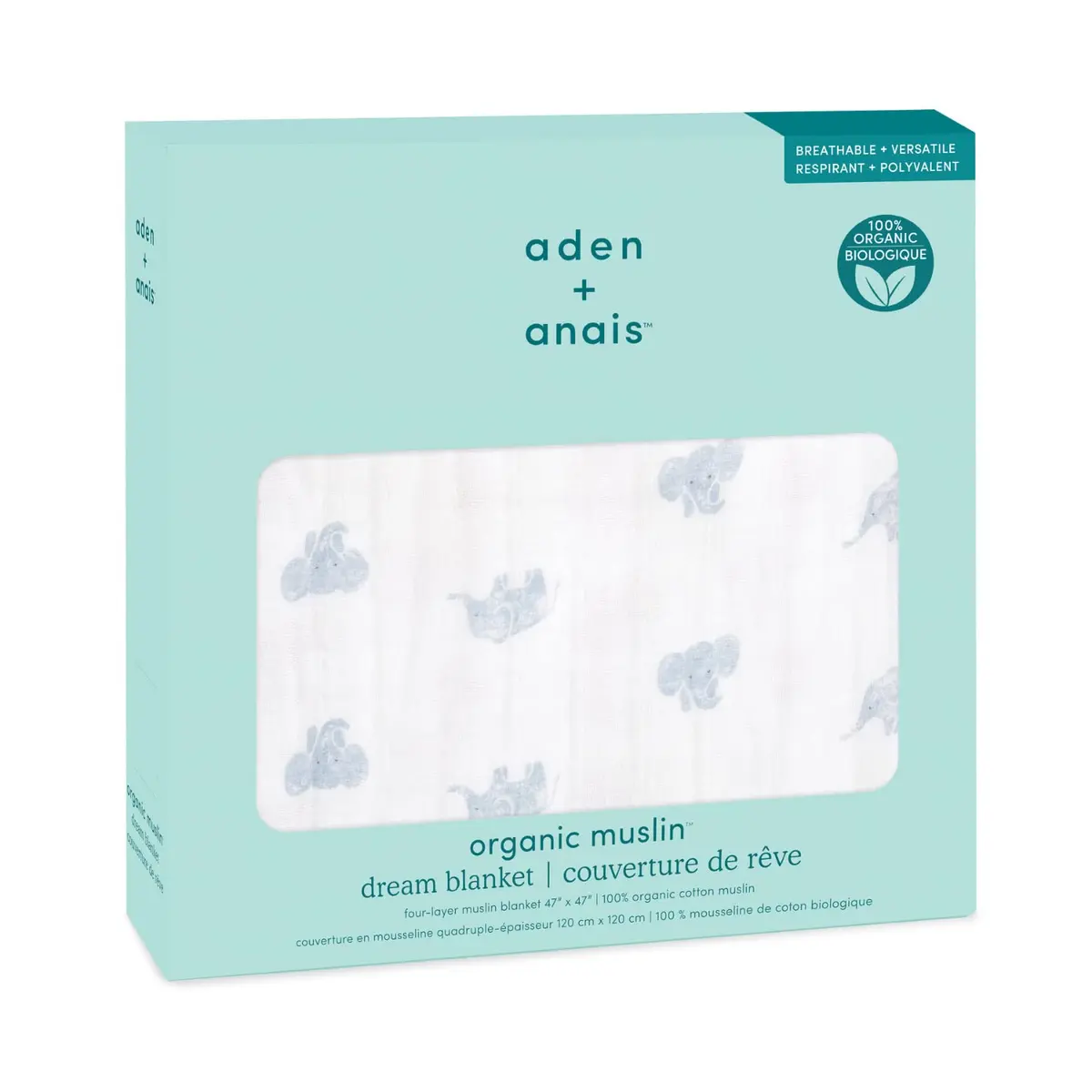 aden + anais Organic Cotton Muslin Baby Blanket 47x47 in Animal Kingdom | Soft, Breathable & Eco-Friendly - view 2