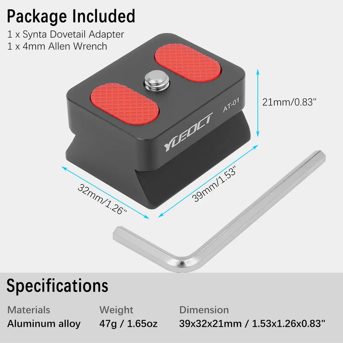 YUEOCT Camera Adapter Mount for Telescope Finder Scope Dovetail Base Shoe | Aluminum, Silver, 39x32x21mm - view 7