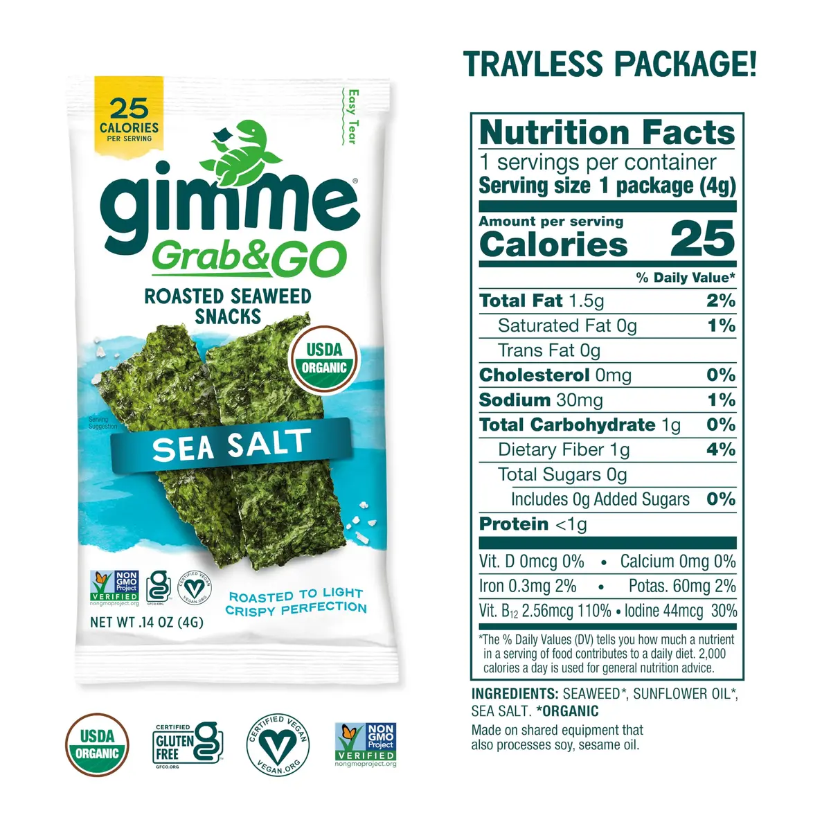 gimMe Organic Roasted Seaweed Snack Sea Salt 0.14oz | Healthy, Keto & Vegan - view 5